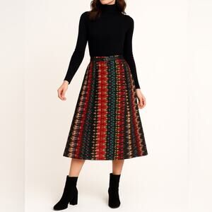 LAURA SCOTT Ikat Print Midi Skirt | M | Multicolor | Boho Festival Indie
